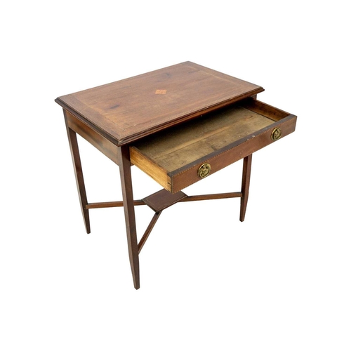 593 - An Edwardian mahogany and inlaid side table. Fitted a single drawer, height 71cm, width 67cm, depth ... 