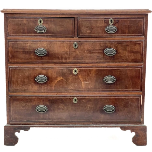 595 - A George III mahogany chest. Of two short and three long drawers, with boxwood and ebony stringing, ... 