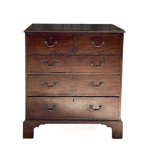 599 - A George III mahogany chest. Of two short and three long drawers, raised on bracket feet, height 106... 