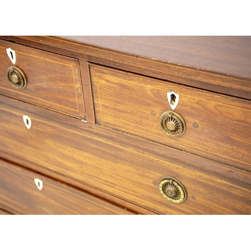 604 - A 19th century mahogany and boxwood strung chest of drawers With three short and three long drawers ... 