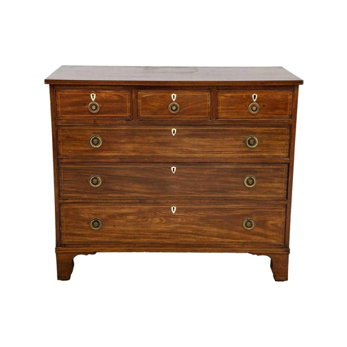 604 - A 19th century mahogany and boxwood strung chest of drawers With three short and three long drawers ... 