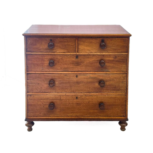 608 - A 19th century mahogany chest of drawers. With two short and three long drawers on bun feet, height ... 