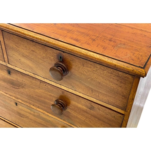 608 - A 19th century mahogany chest of drawers. With two short and three long drawers on bun feet, height ... 