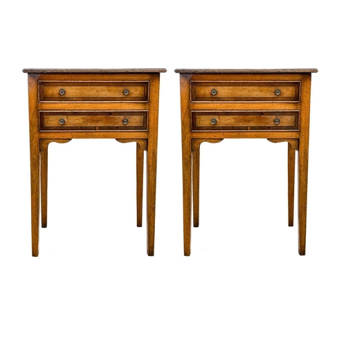 615 - A pair of Georgian style yew veneered bedside tables. Late 20th century, each fitted two drawers, on... 