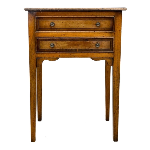 615 - A pair of Georgian style yew veneered bedside tables. Late 20th century, each fitted two drawers, on... 