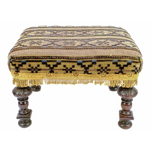 628 - A walnut frame footstool. Height 22cm together with another smaller footstool. (2)