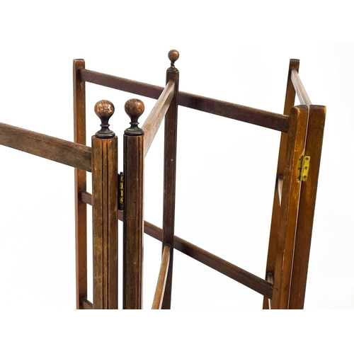 629 - A late Victorian mahogany folding towel rail. With turned ball finials, height 90cm width 45.5cm, to... 