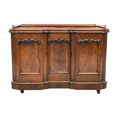 648 - A Victorian mahogany small cabinet/chiller. The top with ledge back above twin panel doors enclosing... 