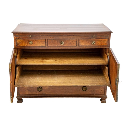 662 - A George III mahogany side cabinet/low press. Fitted with a pull-out slide above three drawers, all ... 