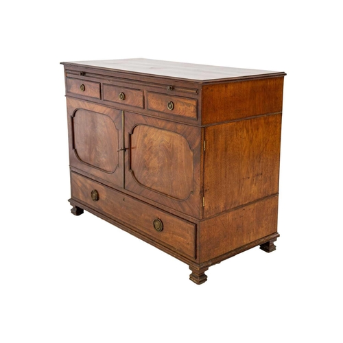 662 - A George III mahogany side cabinet/low press. Fitted with a pull-out slide above three drawers, all ... 