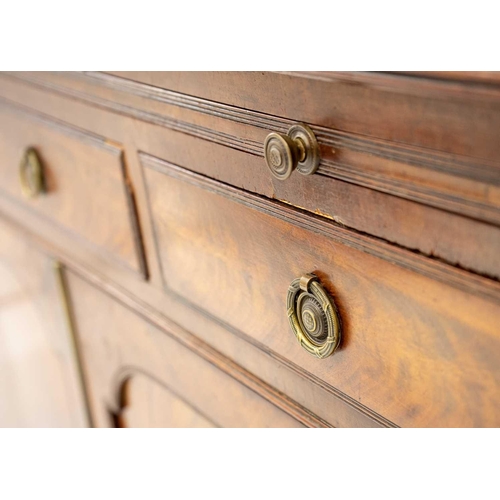 662 - A George III mahogany side cabinet/low press. Fitted with a pull-out slide above three drawers, all ... 