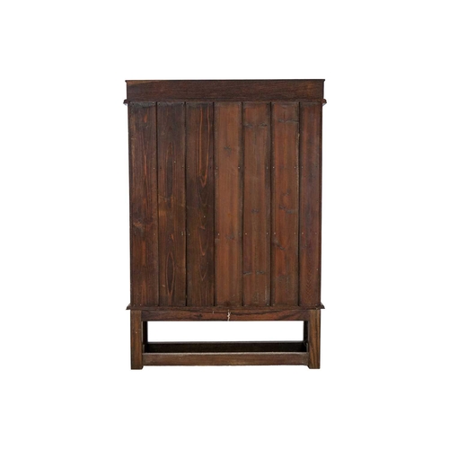 665 - An American arts and crafts oak cabinet. Fitted a pair of panel doors above shelves, on a separate b... 