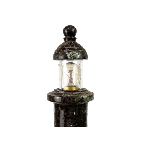 70 - A Cornish turned serpentine lighthouse table lamp. With glazed top, banded body, and rockwork base, ... 