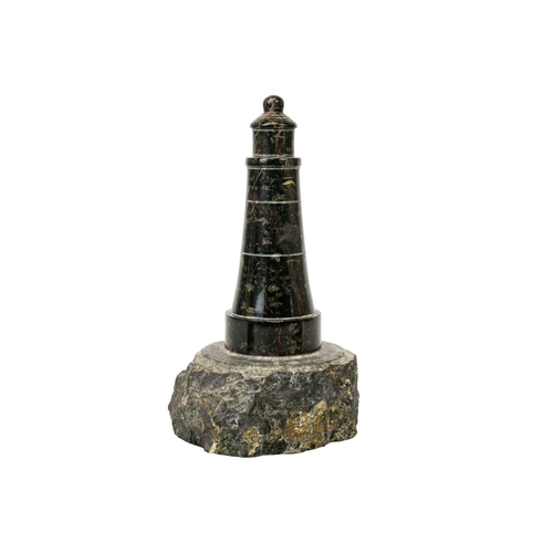 8 - A Cornish serpentine turned model of a lighthouse. Height 19cm, together with a serpentine ash tray ... 