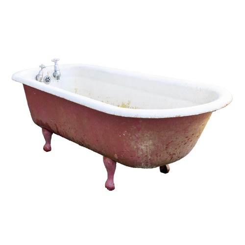 97 - A cast iron roll top bath. Height 55cm (excluding taps), width 180cm, depth 73cm (at widest point).