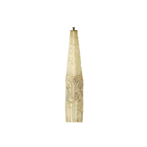 98 - An Egyptianesque alabaster obelisk lamp standard. Early-mid 20th century, carved with figures and hi... 