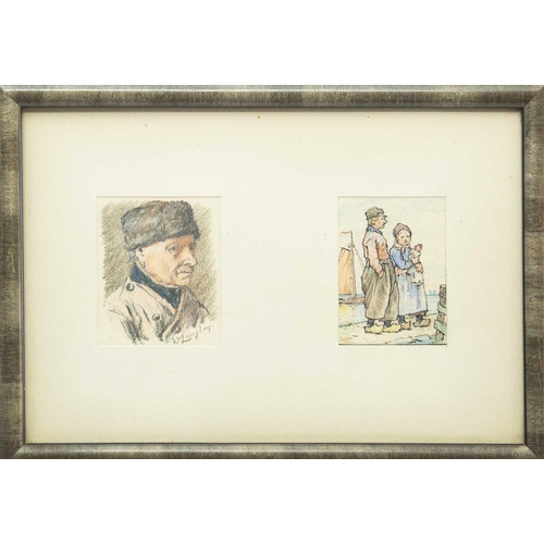 100 - Walter LANGLEY (1852-1922) Two Works Crayon, pen and ink, each work inscribed verso with Christmas w... 