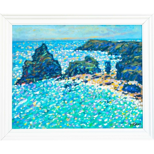 122 - Paul STEPHENS (1957) Kynance Cove, Cornwall Oil on board, signed, further signed and inscribed to ve... 