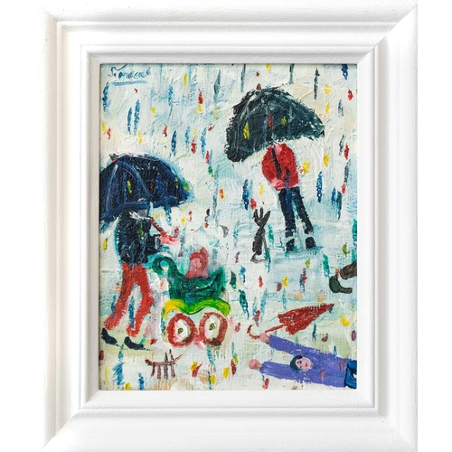 130 - Simeon STAFFORD (1956) Rainy Day Oil on panel, signed, further signed and inscribed to verso, 24 x 1... 