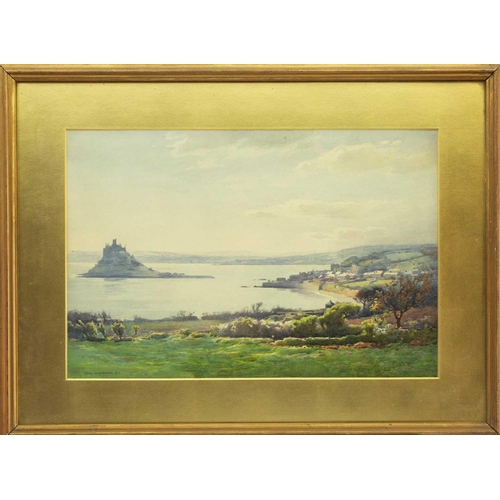 135 - John FARQUHARSON (1865-1931) View of Mounts Bay from Marazion, 1912 Watercolour, signed and dated, 3... 