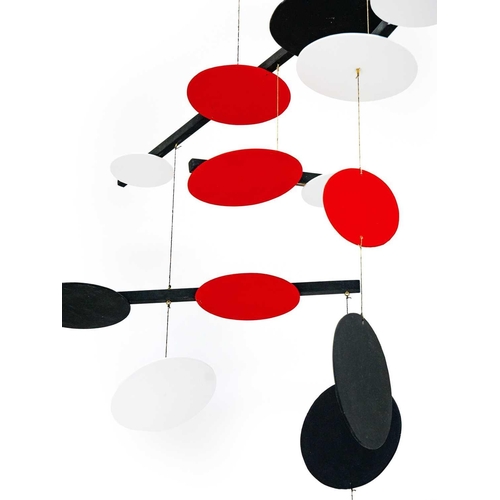 139 - Sir Terry FROST (1915-2003) Black, Red and White Circles Painted wooden mobile, height excluding sus... 