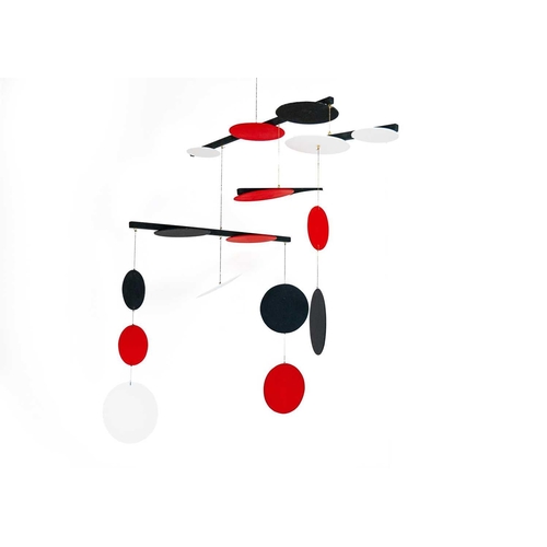 139 - Sir Terry FROST (1915-2003) Black, Red and White Circles Painted wooden mobile, height excluding sus... 