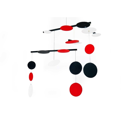 139 - Sir Terry FROST (1915-2003) Black, Red and White Circles Painted wooden mobile, height excluding sus... 