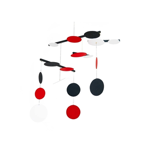 139 - Sir Terry FROST (1915-2003) Black, Red and White Circles Painted wooden mobile, height excluding sus... 