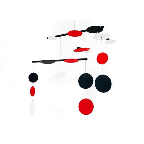 139 - Sir Terry FROST (1915-2003) Black, Red and White Circles Painted wooden mobile, height excluding sus... 