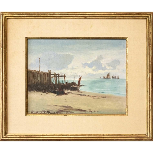 144 - Edmund George FULLER (1858-1944) The Old Breakwater St. Ives Oil on canvas, signed, 20 x 25cm, 34 x ... 