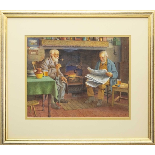 151 - Henry E. TOZER (1864-1955) Interior Scene, Gentlemen By The Fire Watercolour, signed and dated 1930,... 