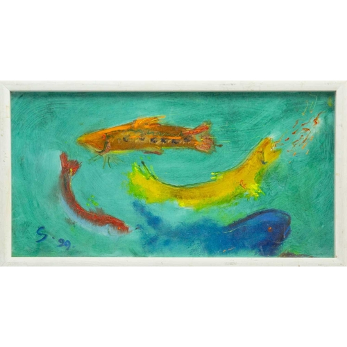 177 - Sven BERLIN (1911-1999) Koi Carp Oil on board, initialled and dated '99, 31cm x 60cm, 35cm x 64cm fr... 