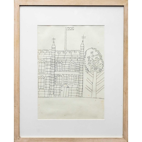 195 - Bryan PEARCE (1929-2006) Tower of London (1968) Pen and ink, 34 x 24cm, 51 x 41cm framed.