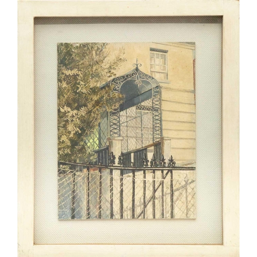 200 - Grace Marion HOCKEN (1923-1987) Porch Awning Oil on board, signed, artist's label to verso, 23.5cm x... 