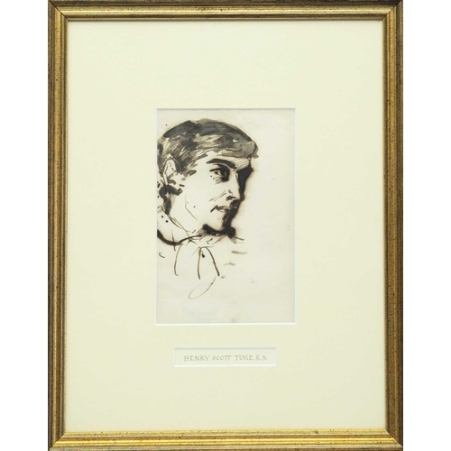 211 - Henry Scott TUKE (1858-1929) Head of a Boy Ink on paper, 17 x 11cm, 36.5 x 29cm framed. Taken froma ... 