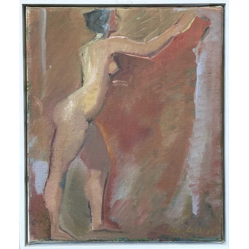 214 - Rose HILTON (1931-2019) Standing Nude Oil on canvas, signed, 30 x 25cm. This well-presented work app... 