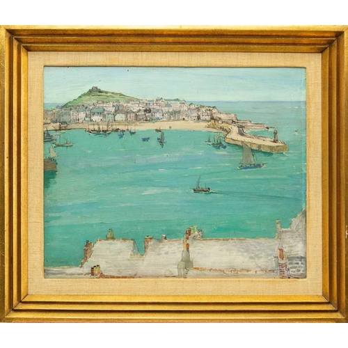 217 - Mary MCCROSSAN (1865-1934) Grey Day, St Ives, 1927 Oil on board, signed and dated, 32 x 40cm, framed... 