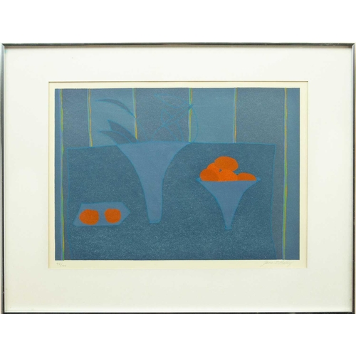 219 - Jane O'MALLEY (1944-2023) Blue and Orange Fruit, 1980 Screenprint, signed and numbered 48/100, 32 x ... 