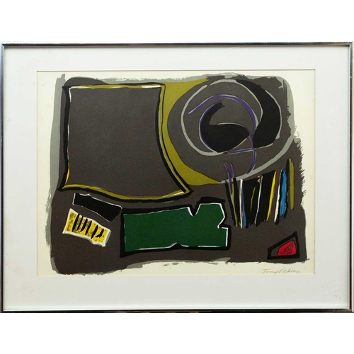 253 - Tony O'MALLEY (1913-2003) Grey and Green Abstract, 1980 Screenprint, signed, image 37.5 x 50 cm, fra... 