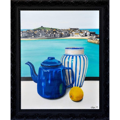 255 - Janine WING (1979) St Ives and Still Life Acrylic on board, signed and dated 23, titled verso, 50cm ... 