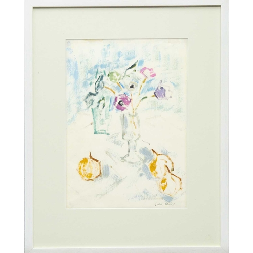 271 - June MILES (1924-2021) Flowers and Fruit Acrylic on paper, signed, 29 x 21 cm, framed 43 x 35cm