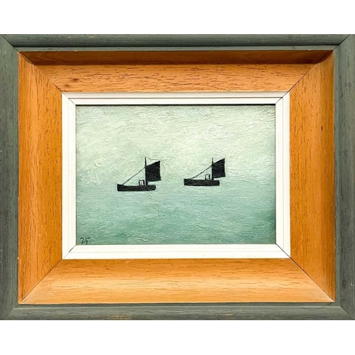 275 - Joan GILLCHREST (1918-2008) Two Boats Oil on board, initialled, 11.5 x 16.5cm, 23 x 28cm framed.