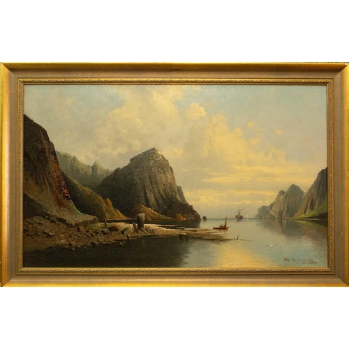 294 - Scandinavian School View of Fjord Oil on canvas, signed and dated 1889, 48 x 80cm, 61 x 92cm framed.