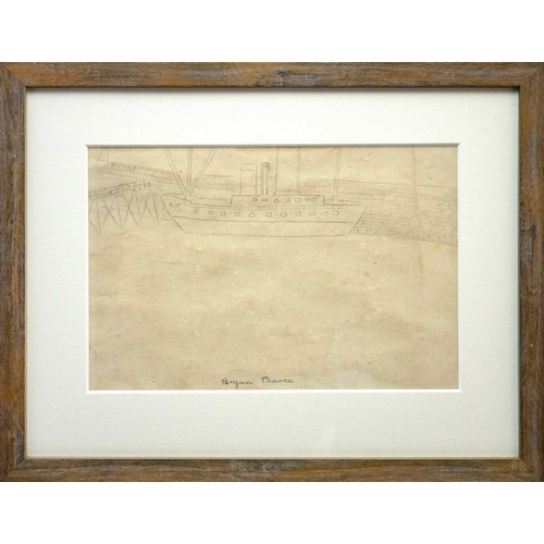 296 - Bryan PEARCE (1929-2006) Harboured Boat Graphite on paper, signed, 23cm x 35cm, 39.5cm x 51cm framed... 