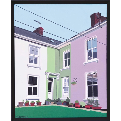 310 - Sean SCOTT (1990) Corner House, Flushing, Acrylic on board, signed and dated 2024, titled and furthe... 