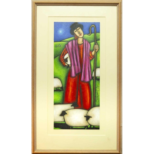 315 - Estienne SHEPPARD (XX-XXI) The Shepherd Acrylic on board, signed, 55.5cm x 24cm, 83cm x 43.5cm frame... 