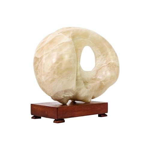 323 - Max BARRETT (1937-1988) Untitled Alabaster form with wooden stand, height 28cm, width 32cm.