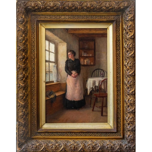 334 - William EADIE(1846-1926) Lady gazing out of a window Oil on panel, signed and dated 1895, 44 x 29cm,... 