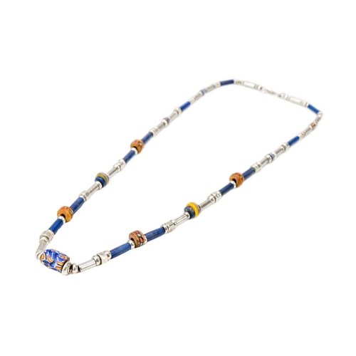 337 - Jessamine KENDALL neé Leach (1920-2014) Tubular silver and lapis beads with African trade beads Silv... 