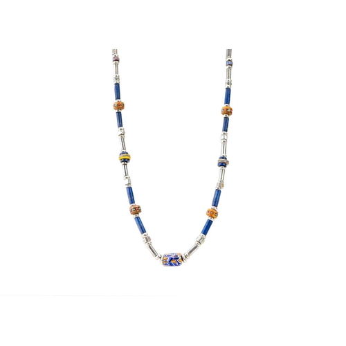 337 - Jessamine KENDALL neé Leach (1920-2014) Tubular silver and lapis beads with African trade beads Silv... 